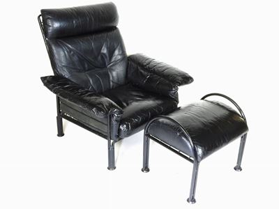 Coppia di Poltrone di Design Moderno in Pelle Nera