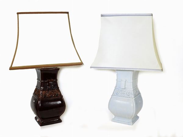 Two Glazed Terracotta Table Lamps
