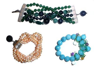 Tre Bracciali in Pietra Dura e Perle