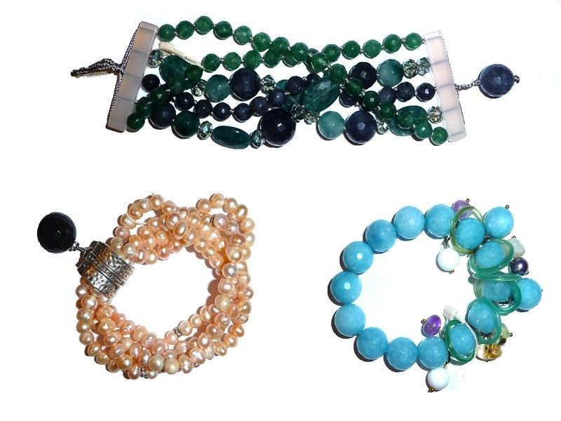 Tre Bracciali in Pietra Dura e Perle