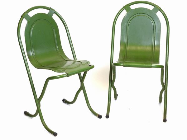 Serie di quattro sedie da giardino in metallo laccato