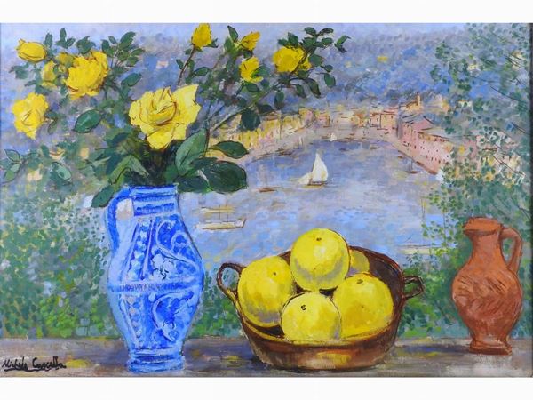 Michele Cascella - Yellow Roses and Grapefruit 1972