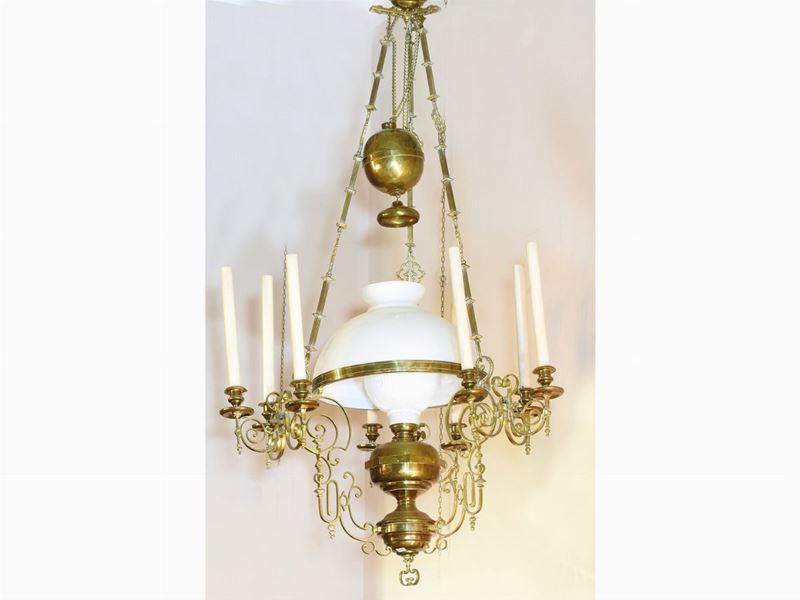 Lampadario a Petrolio in Ottone