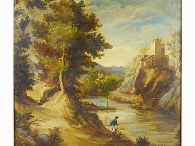 Paesaggio Fluviale con Pescatore