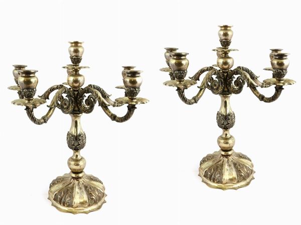 Pair of Silver Candelabra  - Auction Antique Furniture and Old Master Paintings from a house in Florence - II - Maison Bibelot - Casa d'Aste Firenze - Milano
