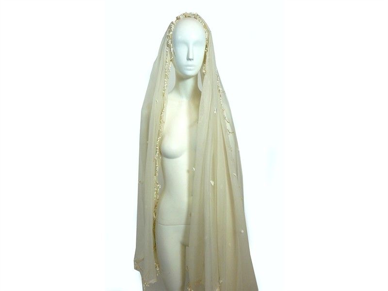 Velo da Sposa in Organza e Fiori Appllicati