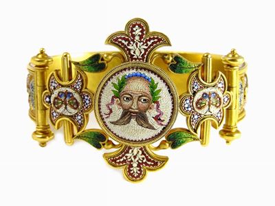 Bracciale Rigido in Oro Giallo e Micromosaici Policromi