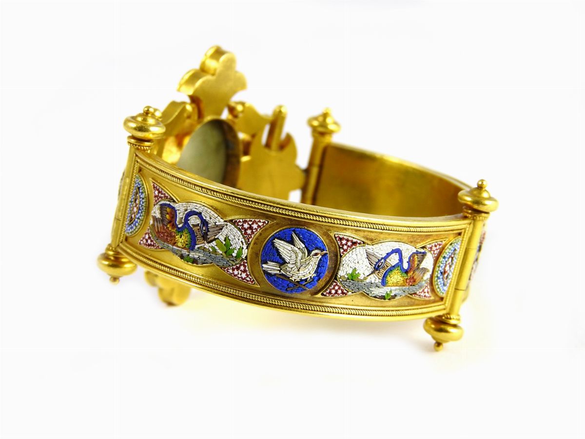 Bracciale Rigido in Oro Giallo e Micromosaici Policromi