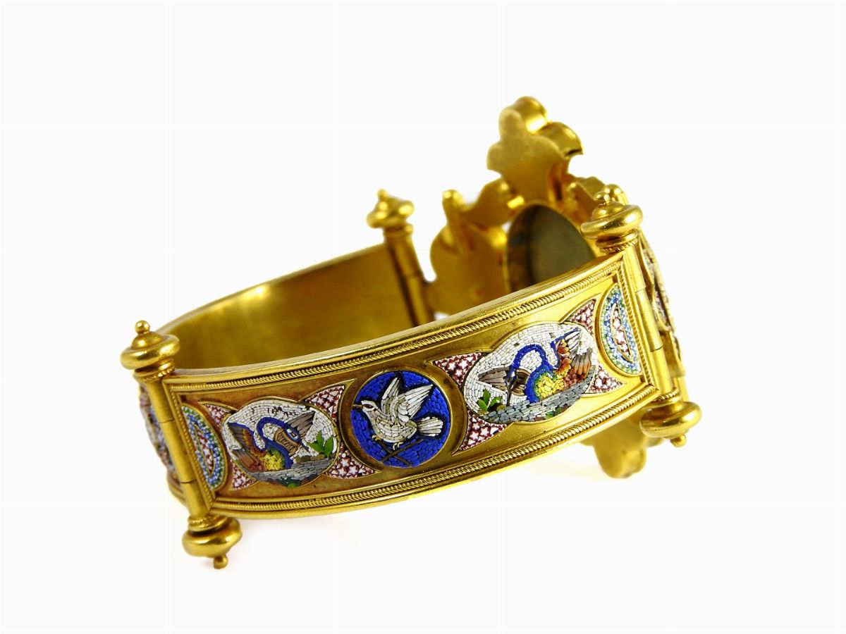 Bracciale Rigido in Oro Giallo e Micromosaici Policromi
