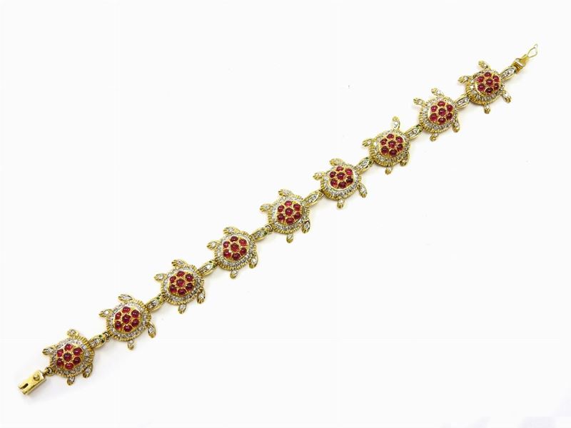 Bracciale Animalier in Oro Giallo, Rubini e Diamanti
