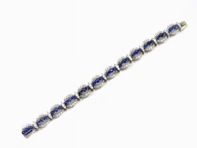Braccciale in Oro Bianco, Diamanti e Zaffiri
