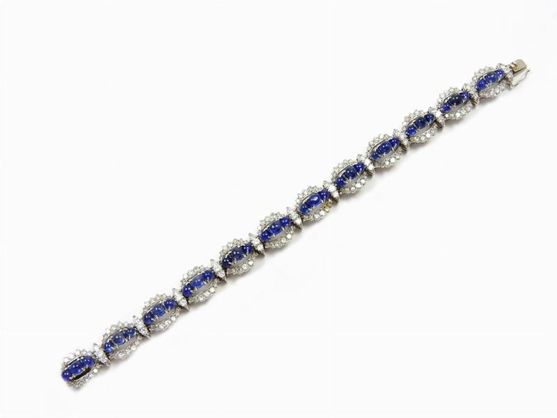 Braccciale in Oro Bianco, Diamanti e Zaffiri