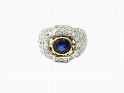 Anello in Oro Bianco, Diamanti e Zaffiro