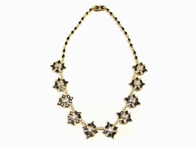 Collana in Oro Giallo, Diamanti Taglio Fantasia e Zaffiri