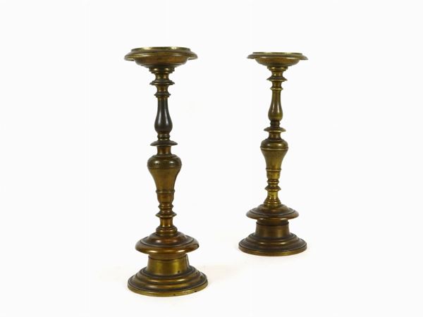 Two Antique Bronze Candle Holders