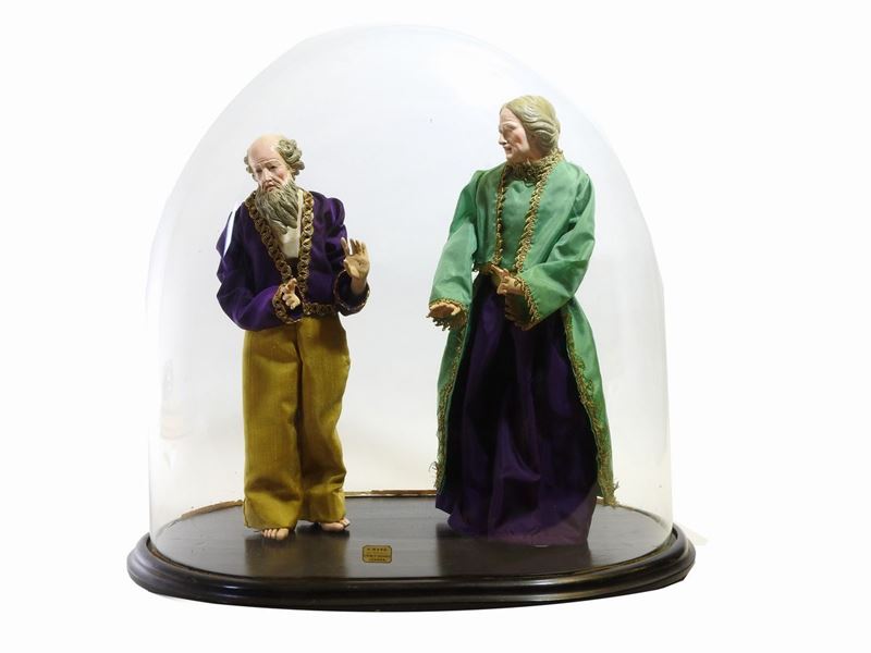 Due Figure da Presepe in Legno e Terracotta Policroma