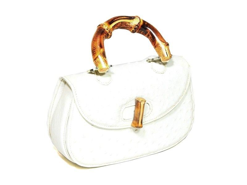 Borsa a Mano in Struzzo Bianco