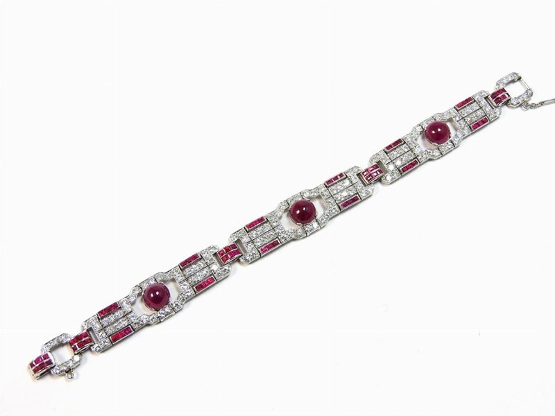 Bracciale in Platino con Diamanti e Rubini