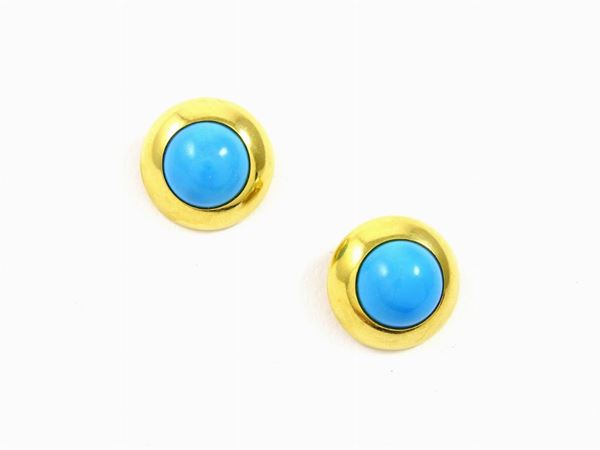 Yellow gold and turquoise earclips
