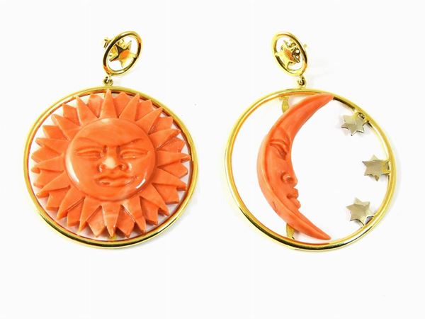 Yellow and white gold earrings with corals  (Eighties)  - Auction Important Jewels and Watches - II - Maison Bibelot - Casa d'Aste Firenze - Milano