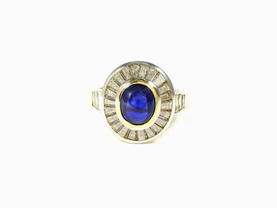 Anello in Oro Giallo e Bianco, Diamanti e Zaffiro