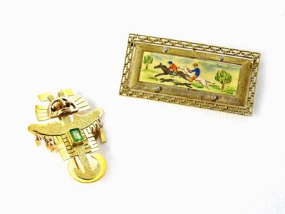 Due Spille in Oro Giallo, Diamanti e Smeraldo