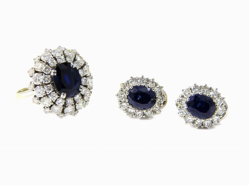 Parure in Oro Bianco, Diamanti e Zaffiri