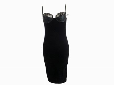 Abito Bustier in Maglina Stretch, Pizzo ed Ecopelle