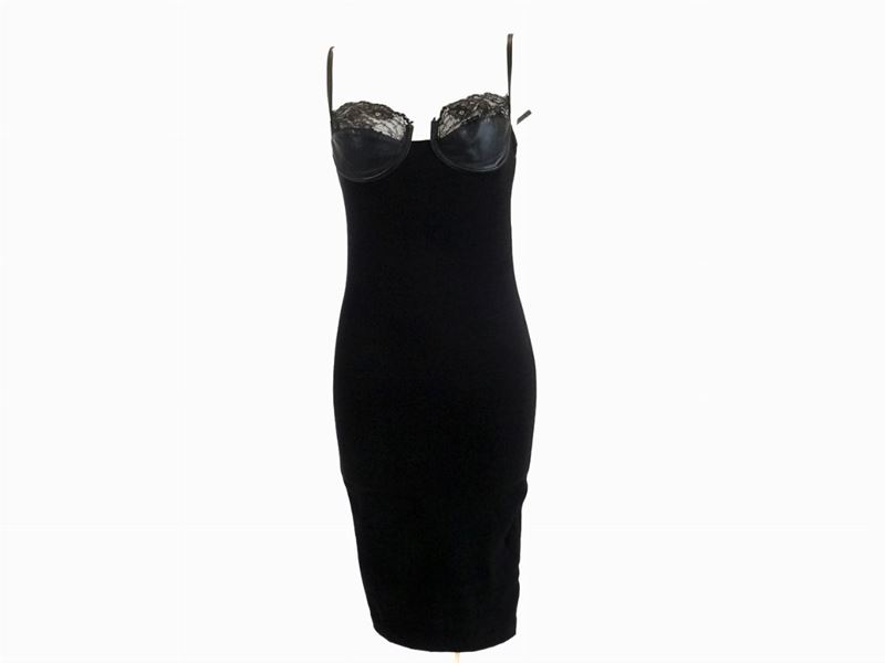 Abito Bustier in Maglina Stretch, Pizzo ed Ecopelle