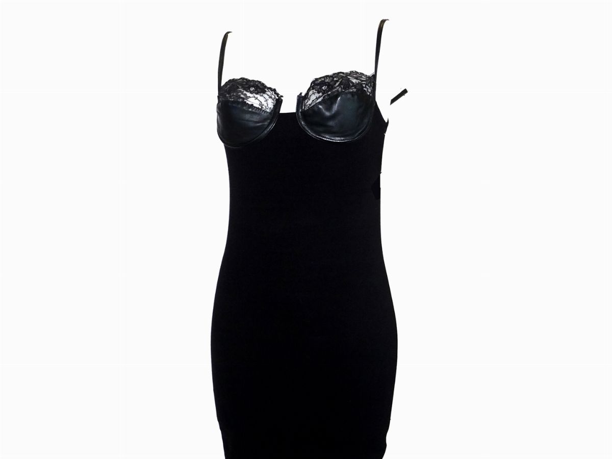Abito Bustier in Maglina Stretch, Pizzo ed Ecopelle