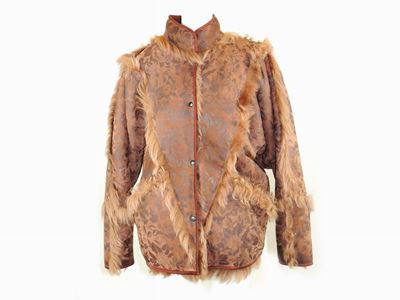 Giaccone in Pelle Marrone Stampata a Fiori