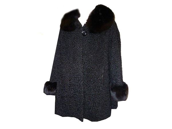 Persian lamb coat with black fox mink collar