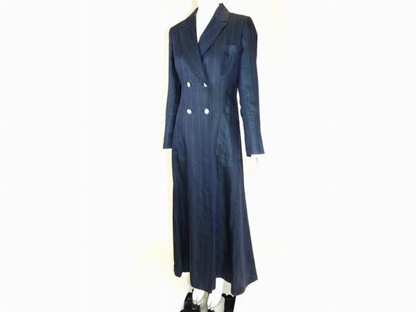 Blue pinstripe linen overcoat