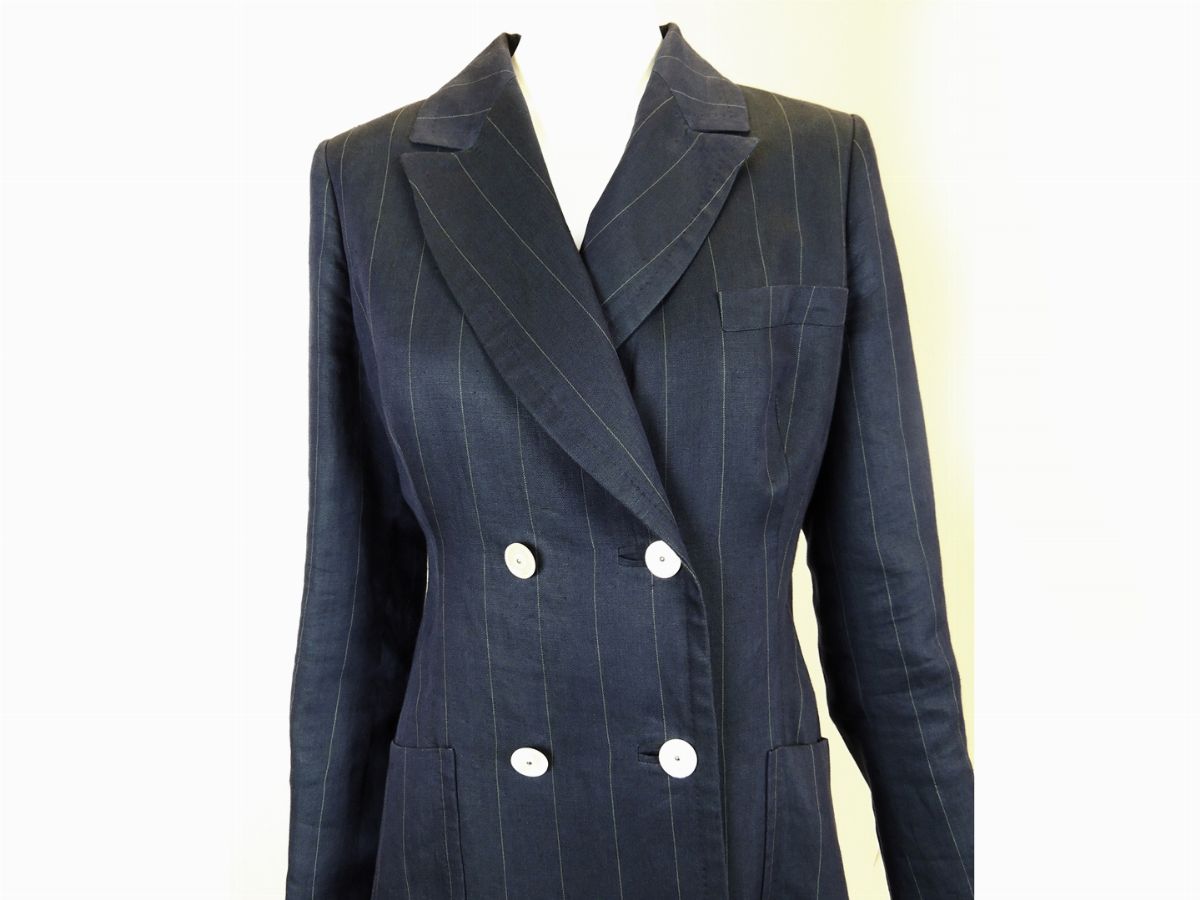 Soprabito in Lino Blu Gessato