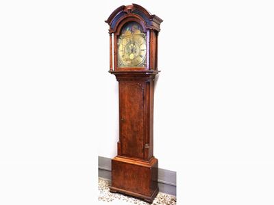 Orologio a Colonna Impiallacciato in Noce e Altri Legni