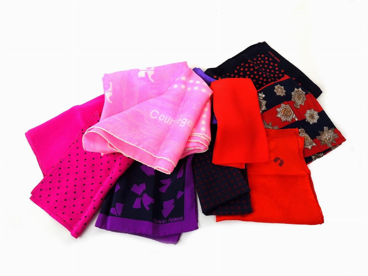 Lotto di Foulard, Fazzoletti e Pochette in Seta e Cotone