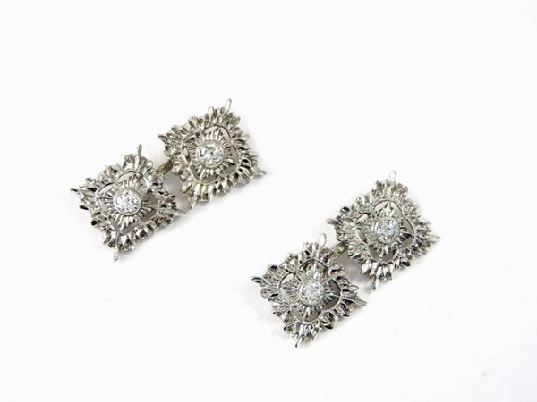 White gold Florentine style wrought cuff-links with diamonds  - Auction Important Jewels and Watches - II - Maison Bibelot - Casa d'Aste Firenze - Milano