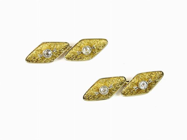 Yellow gold cuff-links with diamonds  - Auction Important Jewels and Watches - II - Maison Bibelot - Casa d'Aste Firenze - Milano
