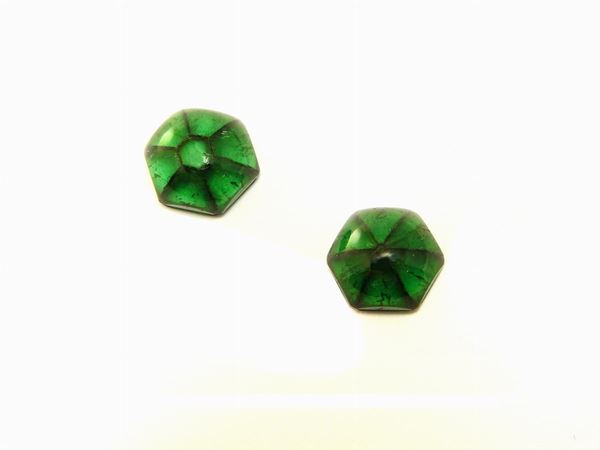 Pair of cabochon cut trapiche emeralds