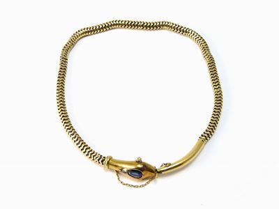 Bracciale Animalier a Doppio Giro in Oro Giallo 14 Kt con Diamante e Zaffiro