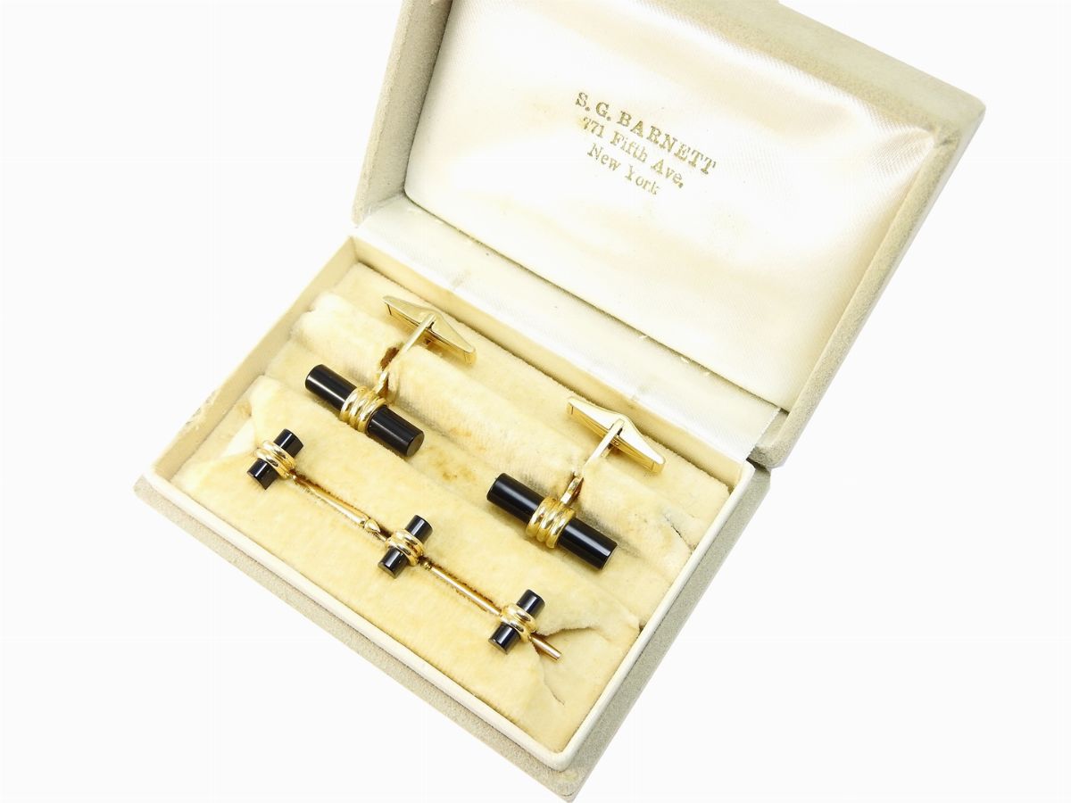 Set Gemelli e Bottoni da Sparato in Oro Giallo 14 Kt e Onice