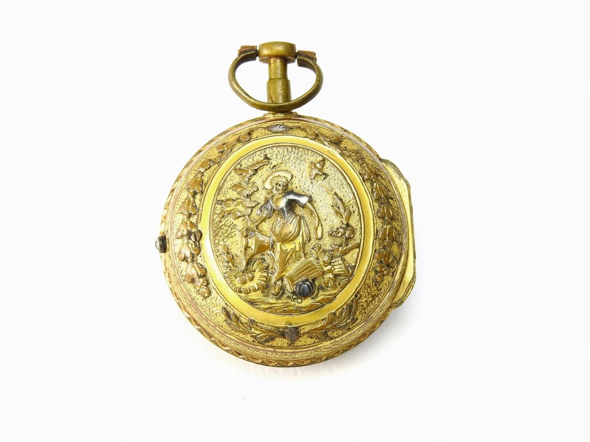 Orologio da Tasca in Rame Dorato e Argento