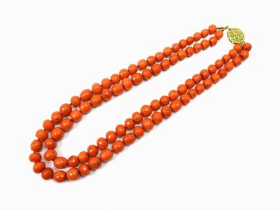 Collana a Due Fili in Corallo Rosso Sfaccettato