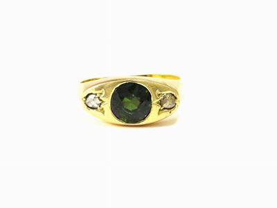 Anello in Oro Giallo con Zaffiro Verde e Diamanti
