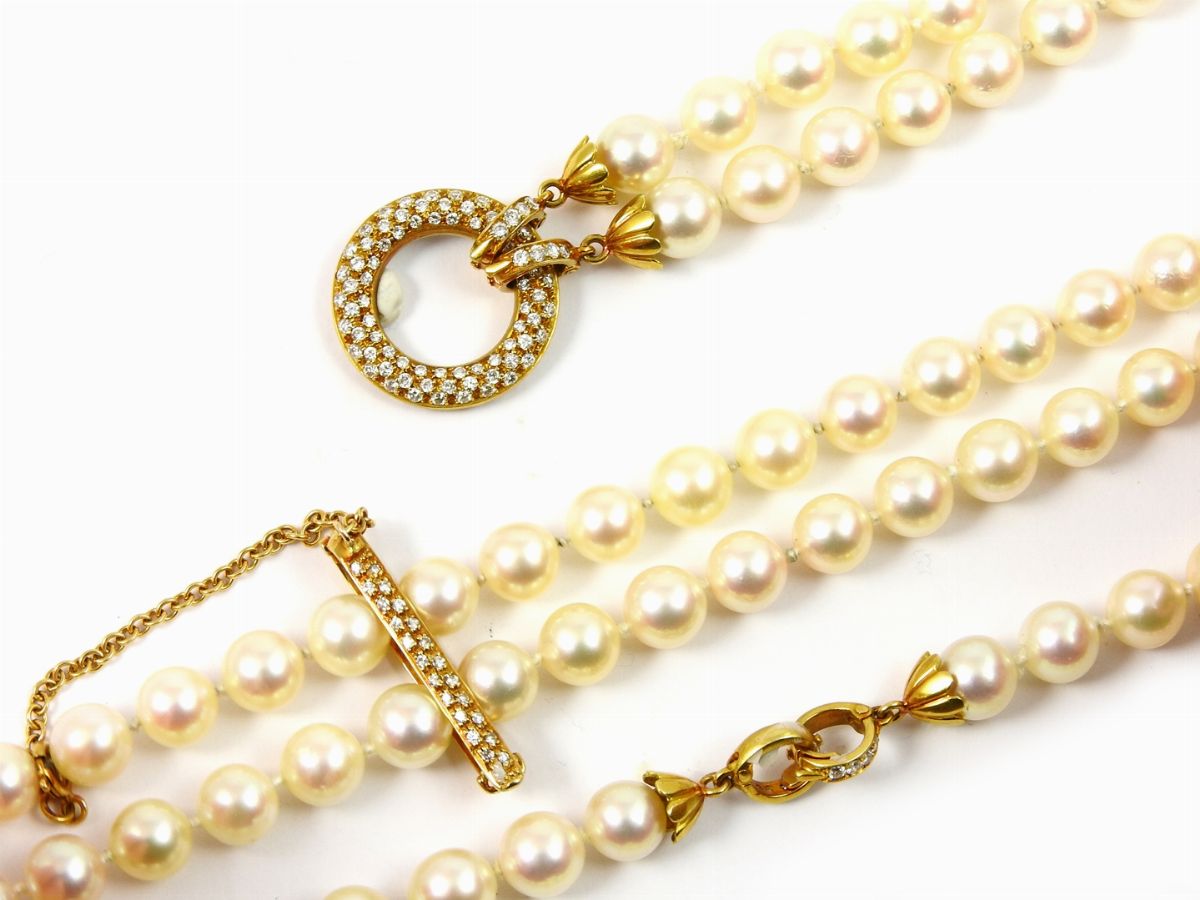 Lunga Collana Doppio Filo di Perle Akoya