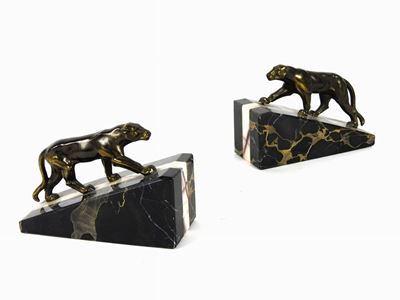 Coppia di Fermalibri in Metallo Patinato