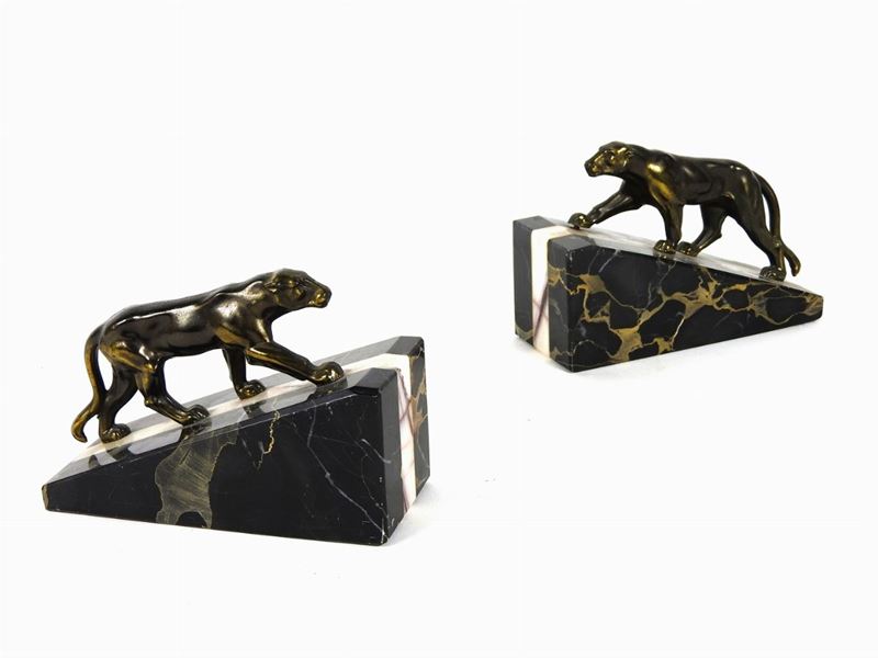 Coppia di Fermalibri in Metallo Patinato