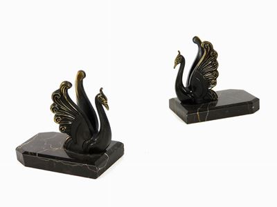 Coppia di Fermalibri in Metallo Patinato