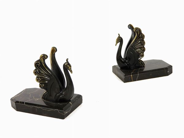 Pair of Patinated Metal Bookends