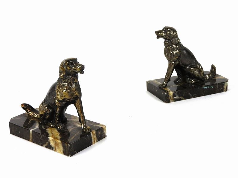 Coppia di Fermalibri in Metallo Patinato